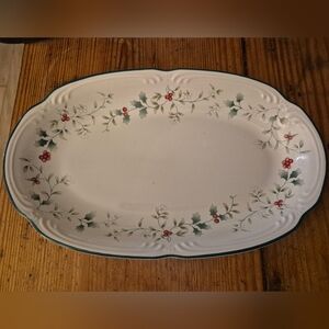 Pfaltzgraf Holiday Holly Oval Serving Platter - White with Green and Red Accents
